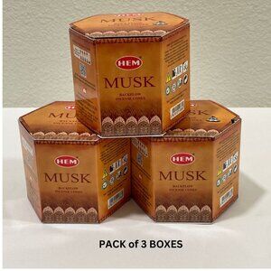 HEM Back Flow Incense Cones, Musk, Pack of 3 Boxes - Total 120 Cones